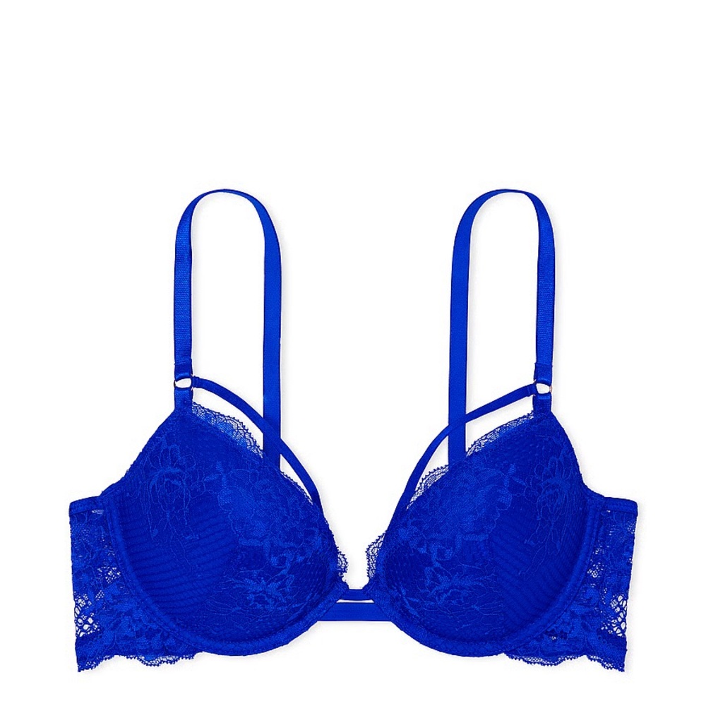 ✨ Like New Victoria's Secret Strappy Fishnet Lace Push Up Bra in Blue Oar ✨